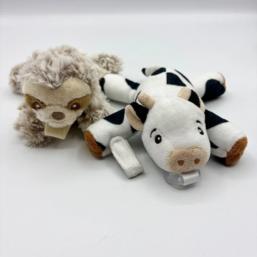 RaZbaby Sloth RaZbuddy & Philips Avent Cow Plush Pacifier Holder Bundle 2pc 2023